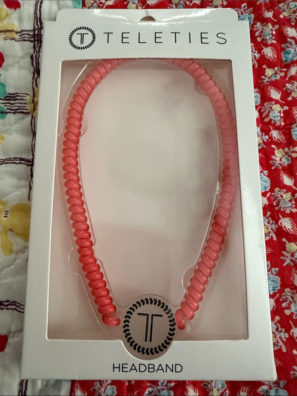 Teleties Coral Pink Coil Headband — No-Slip Hair Accessory